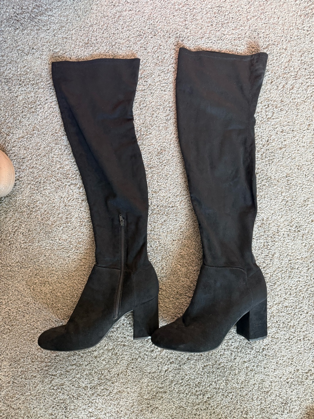 Black Over-the-Knee Block Heel Boots